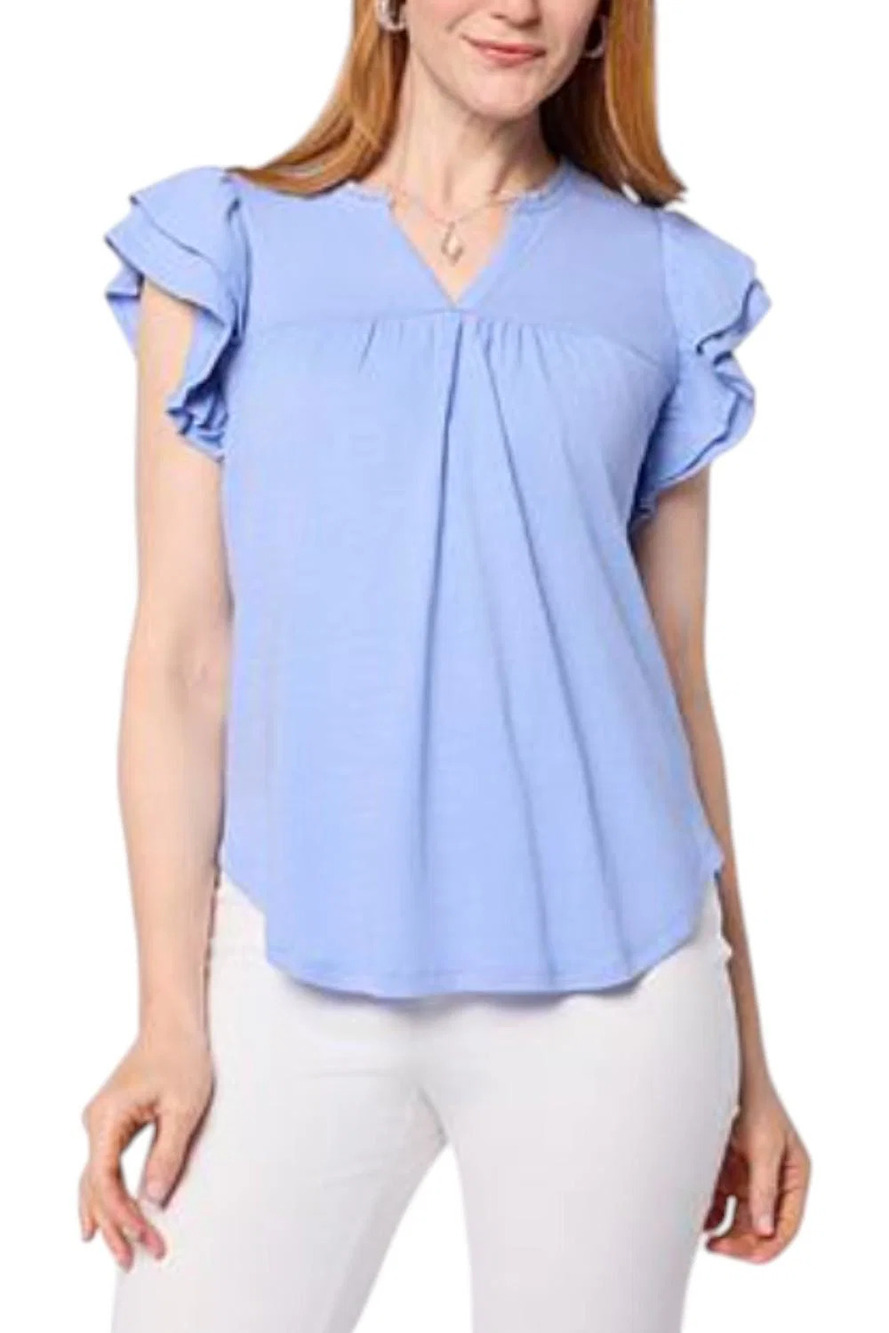 DG2 by Diane Gilman Women's Modal Flutter Sleeve Blouse Grapemist - Regular
